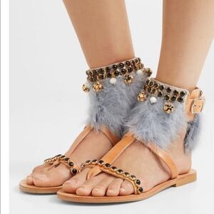 New! Mabu by Maria BK SZ 40 embellished  furry leather sandals .